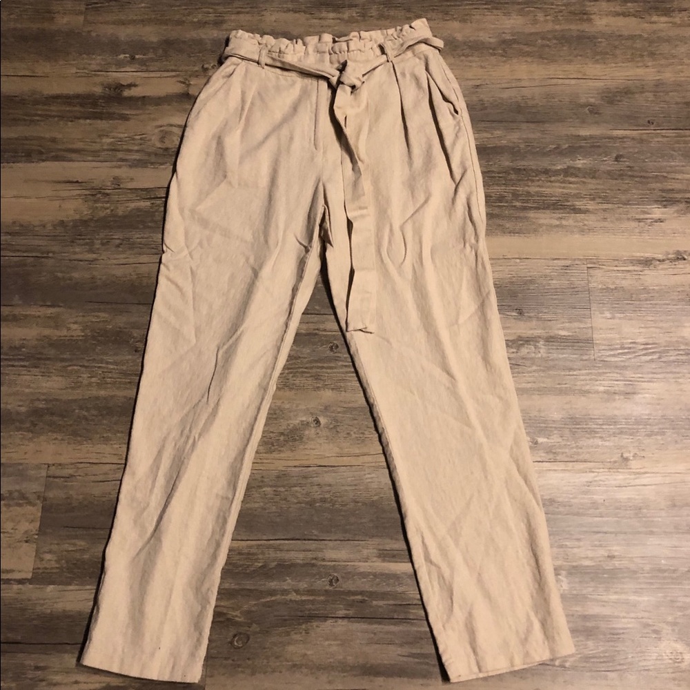 Khaki Linen Pants w/ Tie Waist
